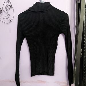 Fitted black turtle neck